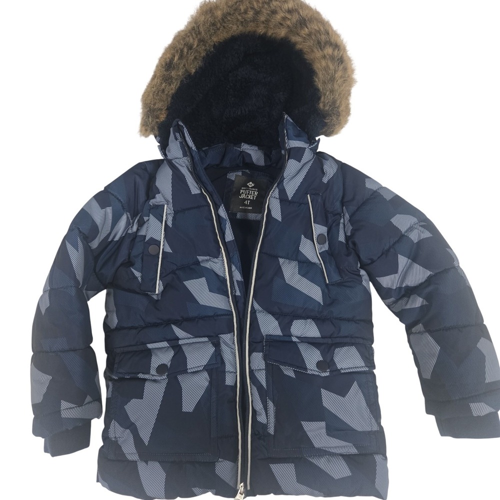 Boys 4T Navy Geometric Hooded Puffer Jacket